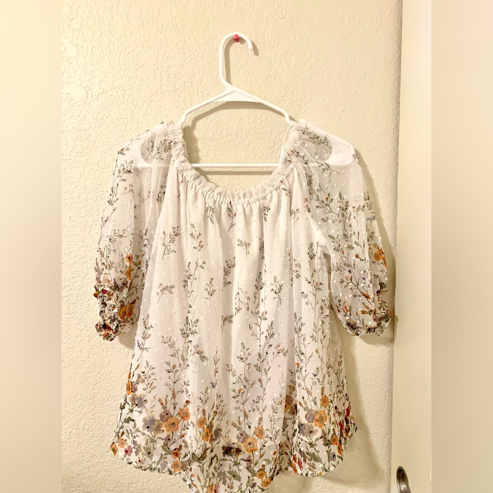 white lace shoulder top🎀🍓